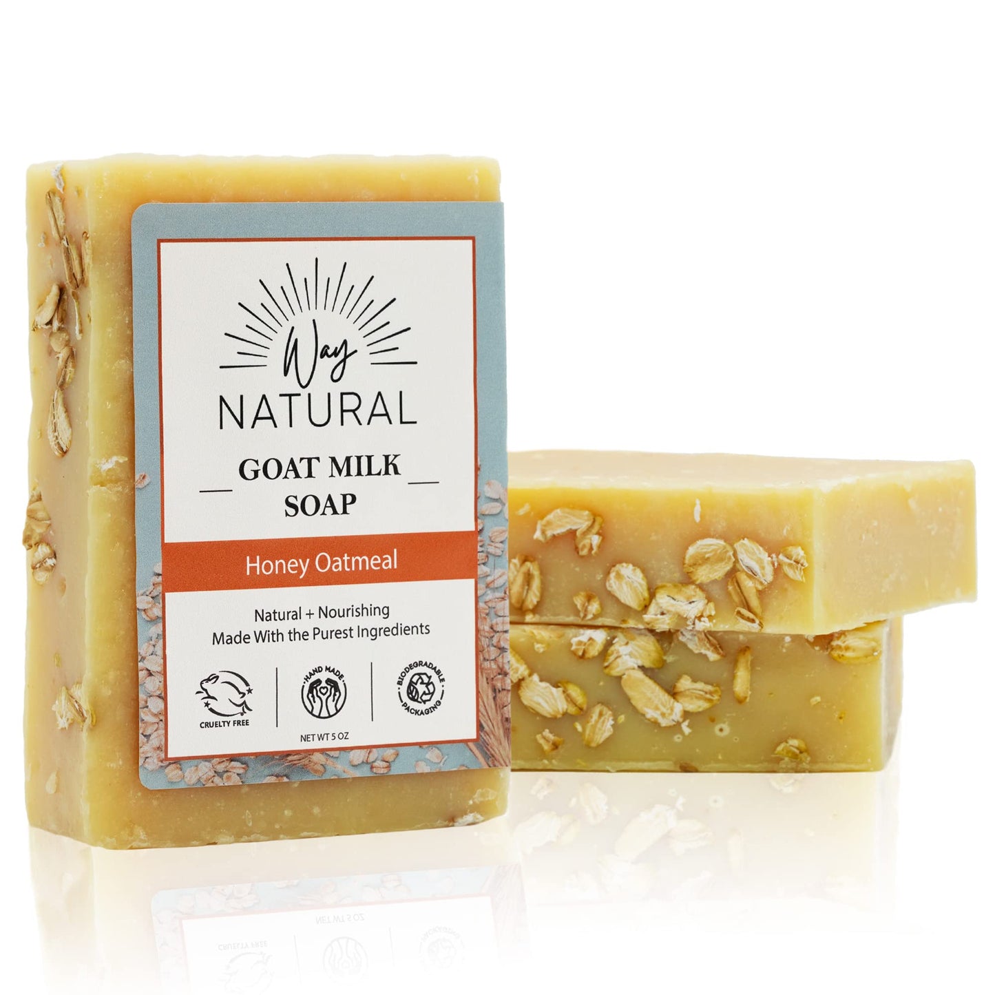 Way Natural Goat Milk Soap Bars, Honey Oatmeal (3 Hand/Body Soap Bars) - Gentle, No Dyes, Real Goat Milk Bar Soap for Men & Women - Natural Honey Oatmeal Soap Bars, Organic Goat Soap (Large, 5oz)
