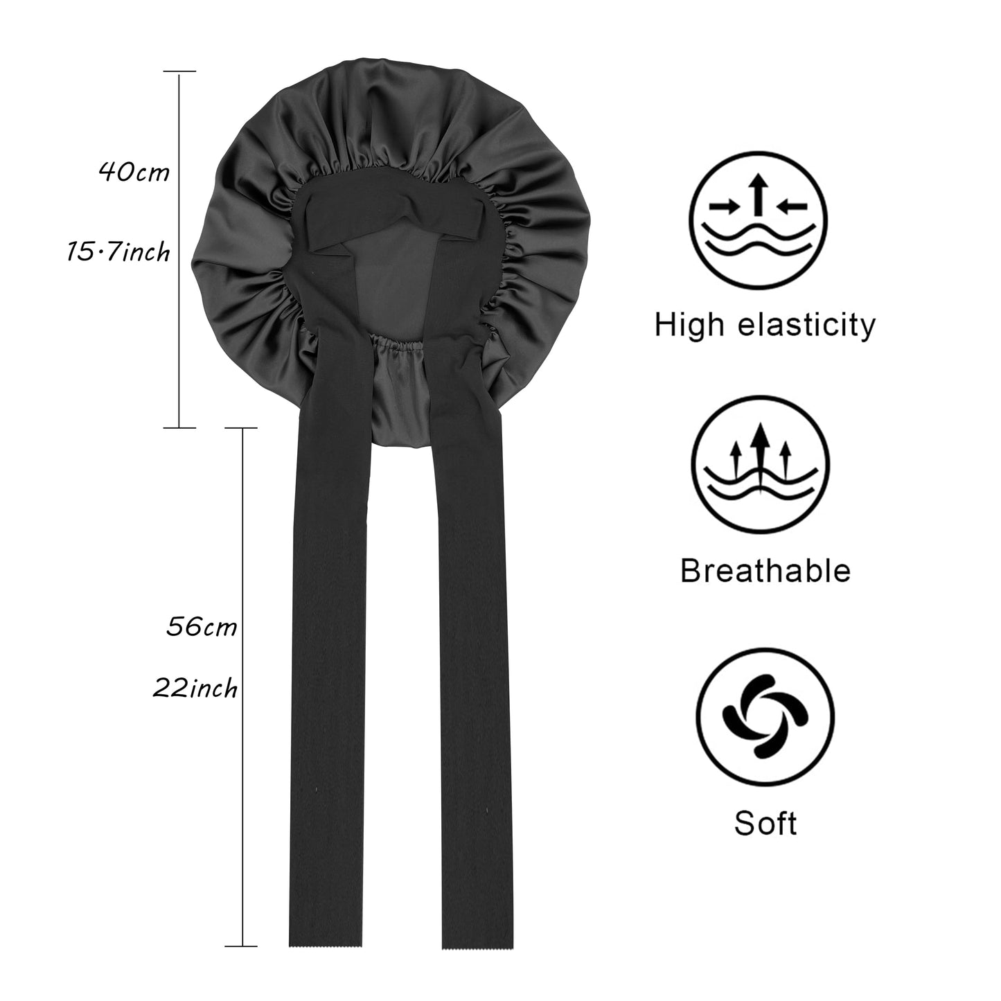 Satin Bonnet Silk Bonnet for Sleeping Women Hair Bonnet for Curly Hair Head Wrap Scarf Night Sleep Cap Bonnets for Black Woman Hair Accessories for Women Men Girls with Elastic Tie Band(Black)