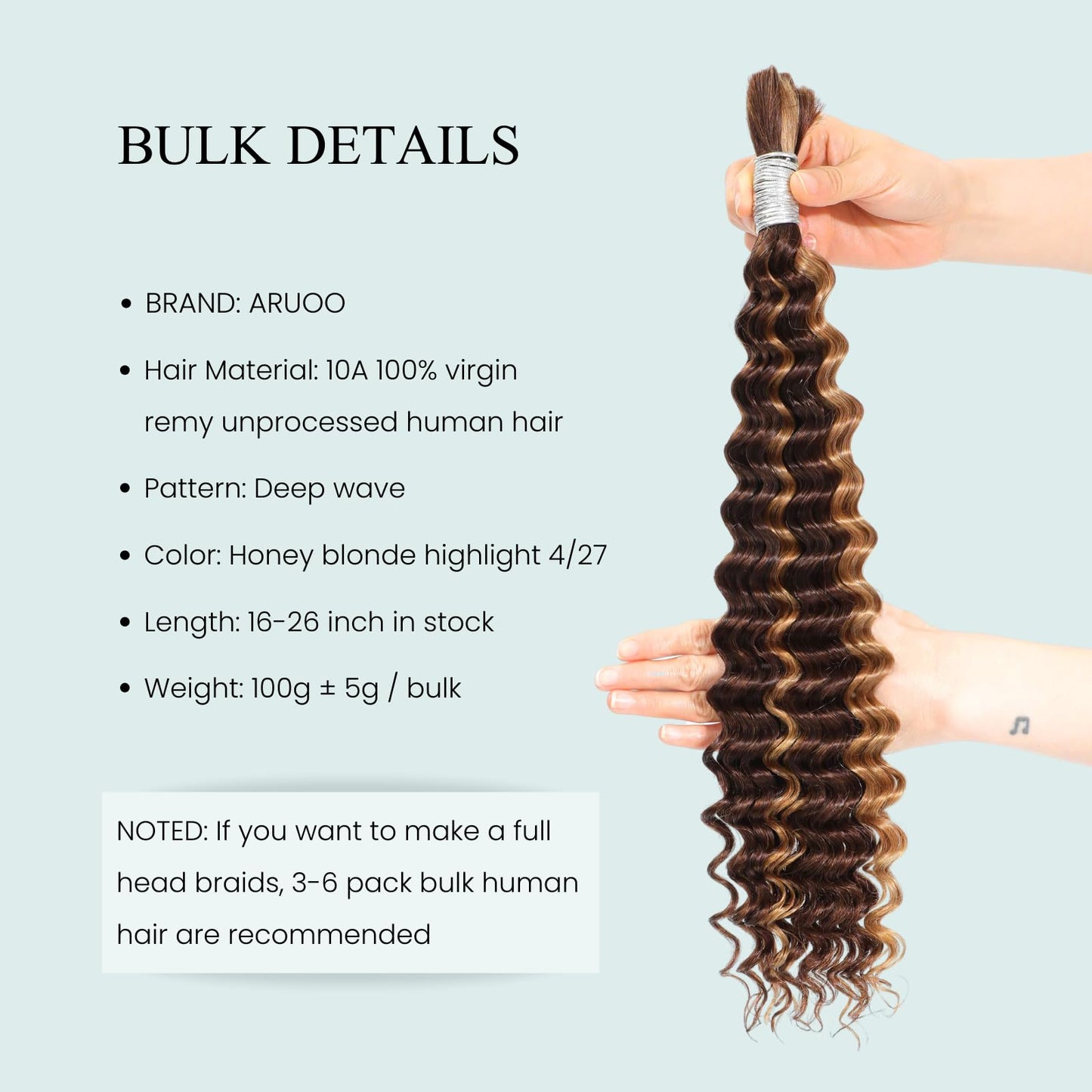 AUROO 10A Braiding Hair Deep Wave Bulk Human Hair For Braiding 24In,No Weft Honey Blonde Highlight Ombre Bundles Curly Micro Braiding Hair For Boho Knotless Braids 100% Virgin Human Braiding Hair 100g
