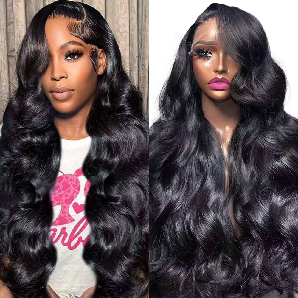 Cecycocy 12A 180% Density Full Lace Frontal 13x6 Natural Black Body Wave Lace Front Virgin Human Hair Wigs Loose Wave 13x6 Transparent Wigs For Black Women Brazilian Pre Plucked With Baby Hair(20inch)