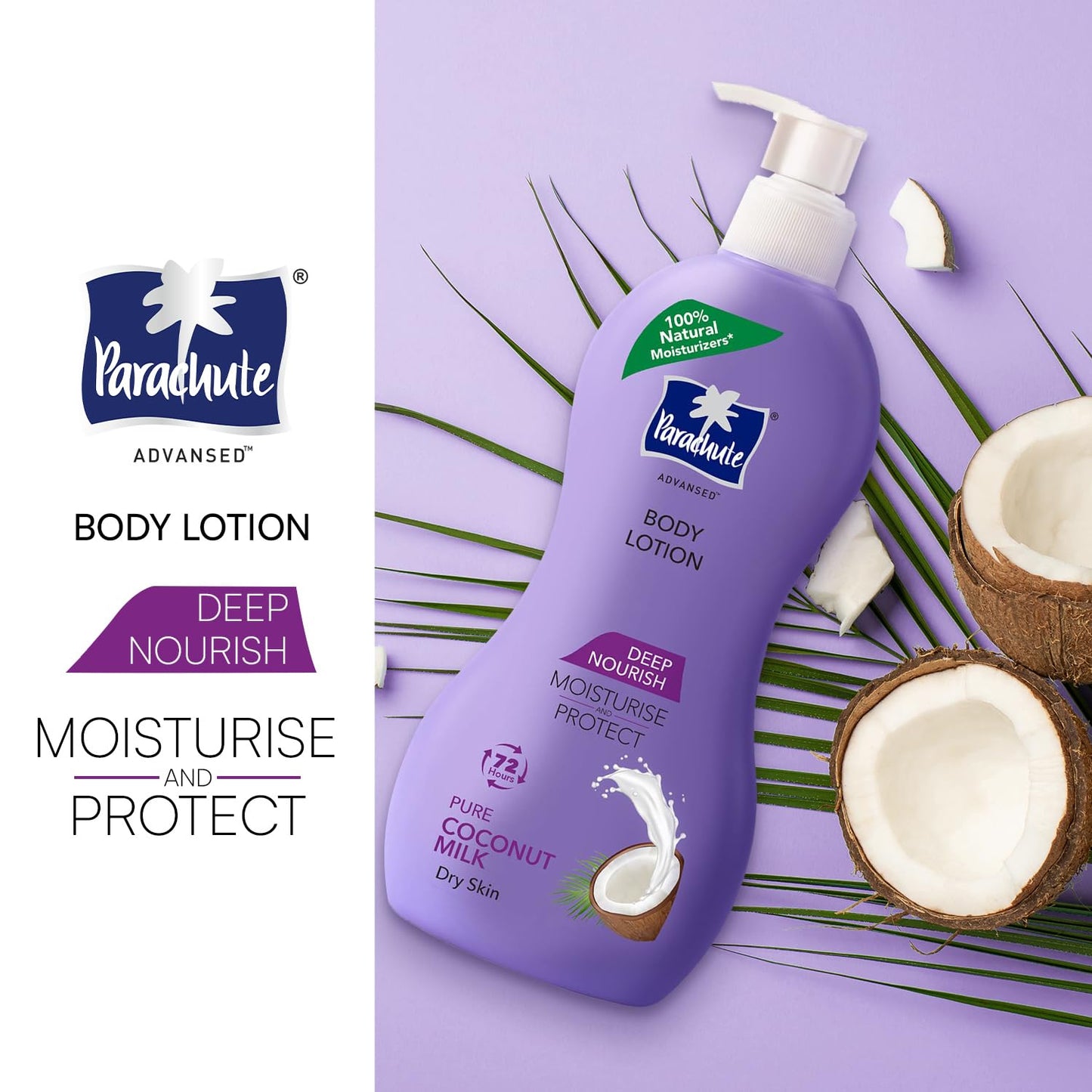 Parachute Advansed Deep Nourish Body Lotion with Pure Coconut Milk| For Women & Men |Restore Dry Skin| 100% Natural, 72h moisturization |13.5 Fl.oz.