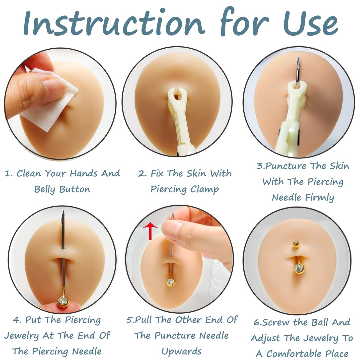 orilace Belly Button Piercing Kit, 12g Piercing Needle Kit Stainless Steel Belly Button Rings Piercing Clamp At Home Piercing Tool Navel Piercing Kit (G+S-Dark Blue)