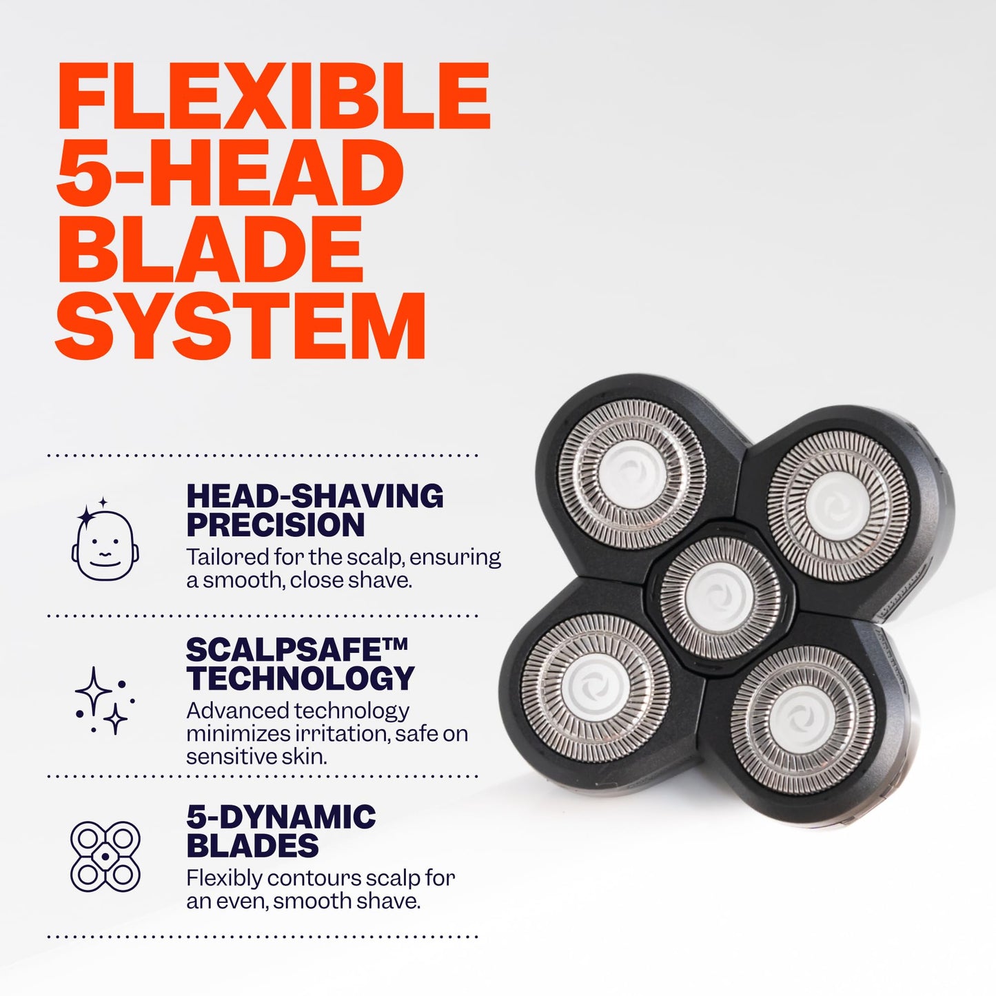 Freebird FlexSeries™ Shaver and Blade - Fast, Smooth, Water-Resistant Electric Head Shaver with 5 Flexible Blades, USB Rechargeable, Ideal for Bald Men and Women
