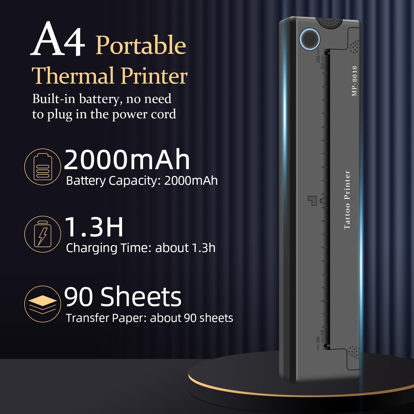 ATOMUS Mini Portable Tattoo Transfer Machine Thermal Printer Power Storage Machine for Thermal Paper and Tattoo Transfer Paper MP-8018