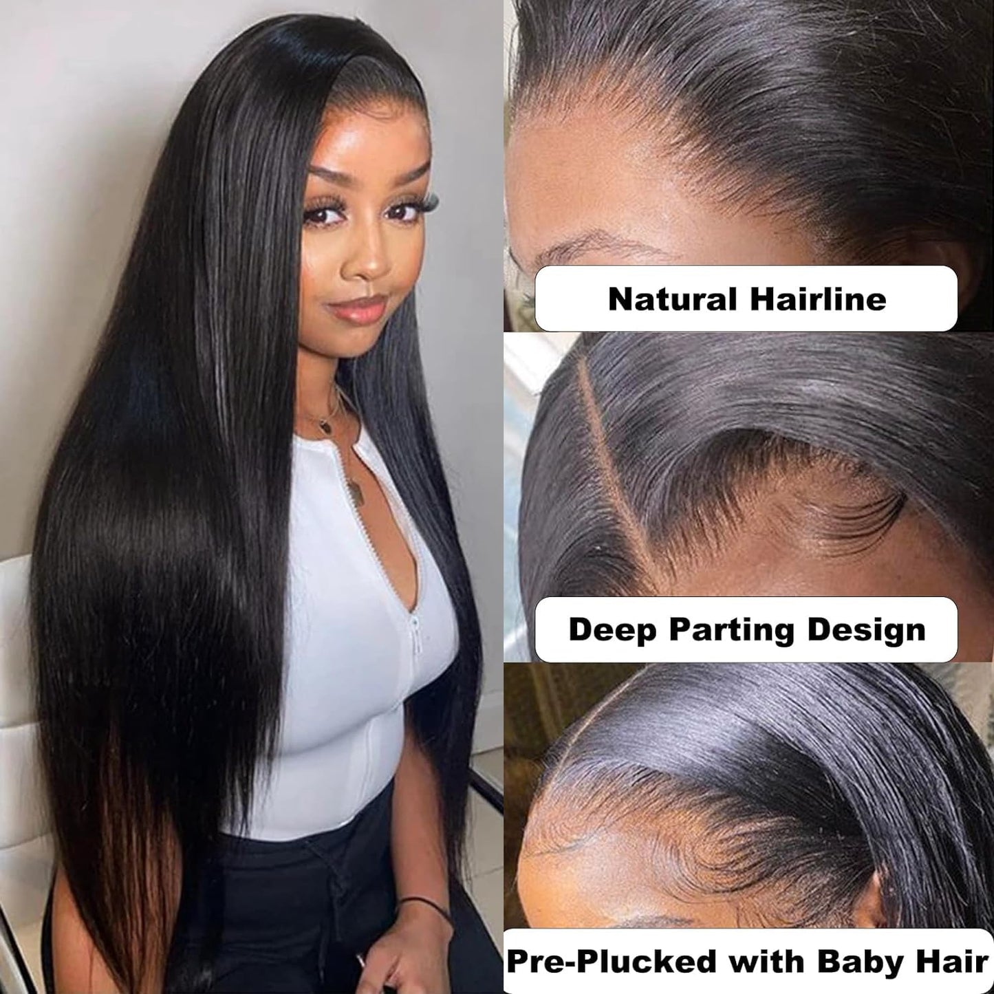 Straight Closure 4x4 6 Inch Hd Transparent 44 Lace Closure Human Hair Only 12a 100% Unprocessed Brazilian Virgin Remy 150% Density Free Part Pre Plucked With Baby Hair Natural Black