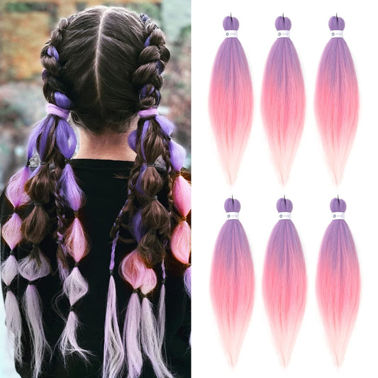 Pre-Stretched Braiding Hair Ombre Pink Braiding Hair Extensions 26 Inch 6 packs Hot Water Setting Professional Soft Yaki Synthetic Crochet Braids（Purple to Pink to White）