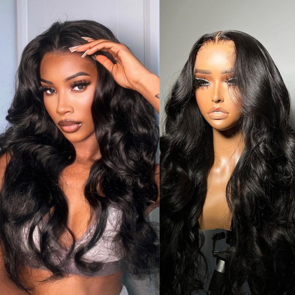Cecycocy 12A 180% Density Full Lace Frontal 13x6 Natural Black Body Wave Lace Front Virgin Human Hair Wigs Loose Wave 13x6 Transparent Wigs For Black Women Brazilian Pre Plucked With Baby Hair(20inch)