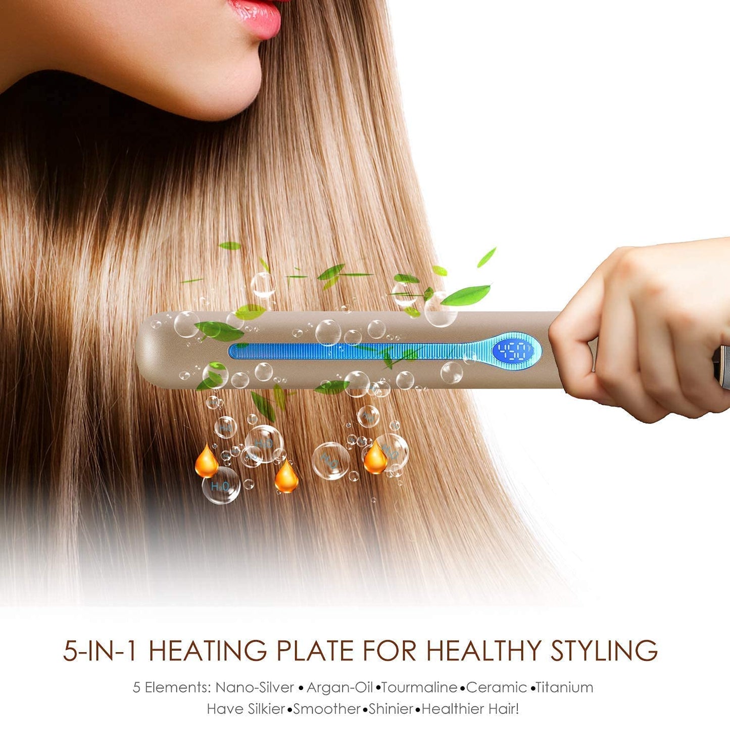 NITION Professional Salon Hair Straightener Flat Iron and Hair Dryer with 3 Attachments Diffuser/Comb Set