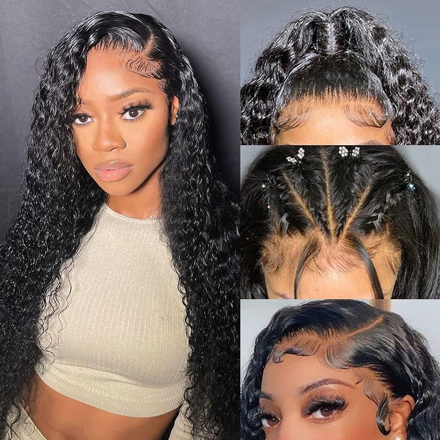 UWLK 13x6 Water Wave Lace Front Wigs Human Hair Pre Plucked 180% Density 13x6 HD Transparent Frontal Wigs Human Hair Water Wave Human Hair Lace Front Wigs for Women with Baby Hair (22 Inch)