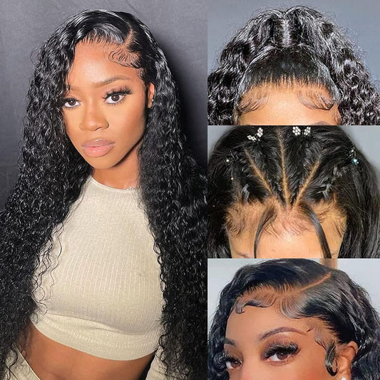 UWLK 13x6 Water Wave Lace Front Wigs Human Hair Pre Plucked 180% Density 13x6 HD Transparent Frontal Wigs Human Hair Water Wave Human Hair Lace Front Wigs for Women with Baby Hair (22 Inch)