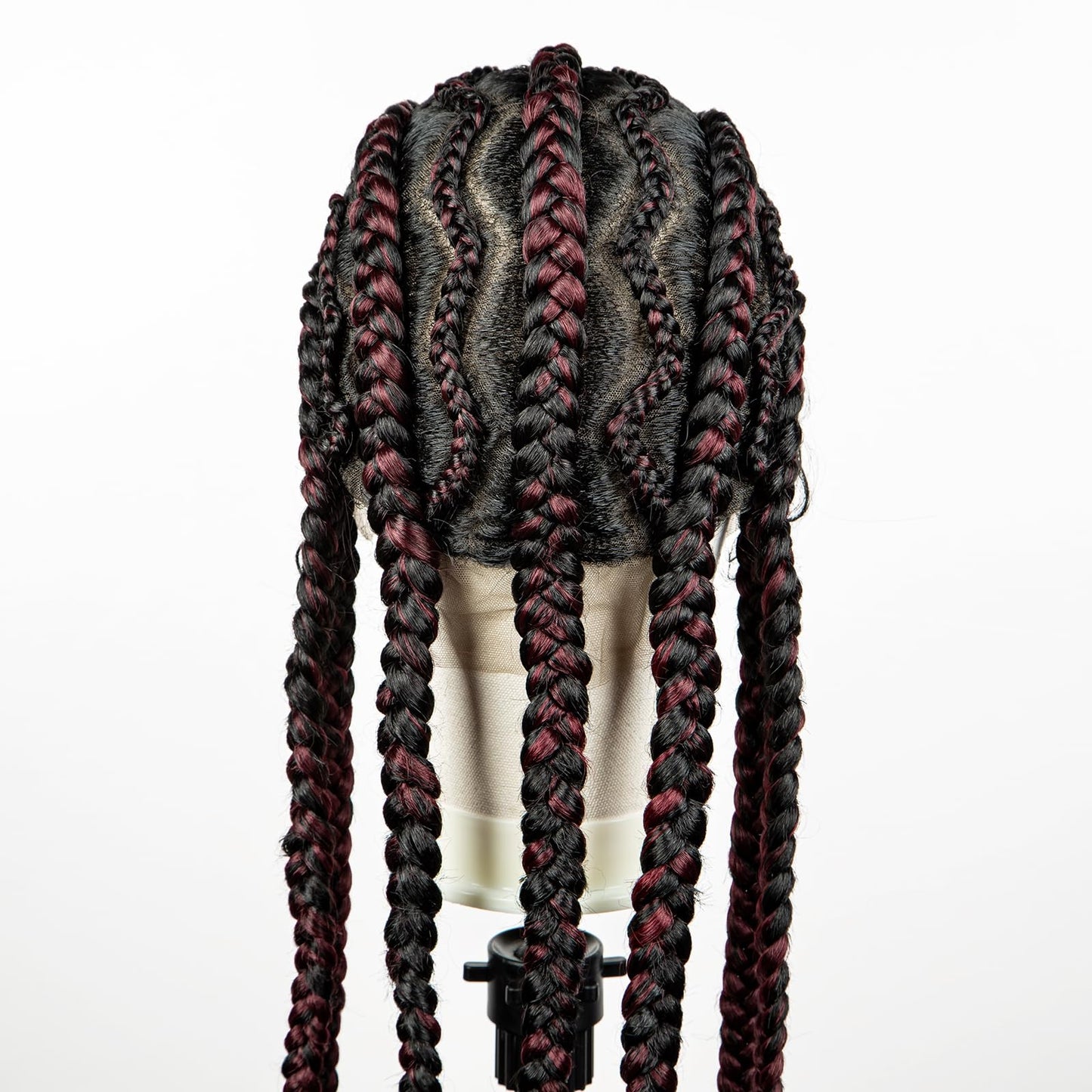 sedittyhair Braided Wigs Synthetic Full Head Lace Wig Braided Wigs for Black Women 36 Inches Braiding Hair Burgundy Color Lace Frontal Lightweight Artificial Braids Wigs with Baby Hair