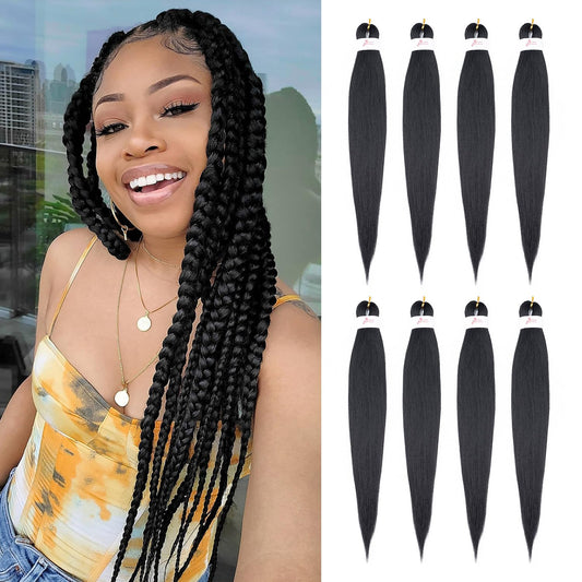 Callia Braiding Hair Pre Stretched 26 Inch Braiding Hair 8 Packs Kanekalon Braiding Hair Synthetic Braiding Hair Extensions Black Braiding Hair 1B