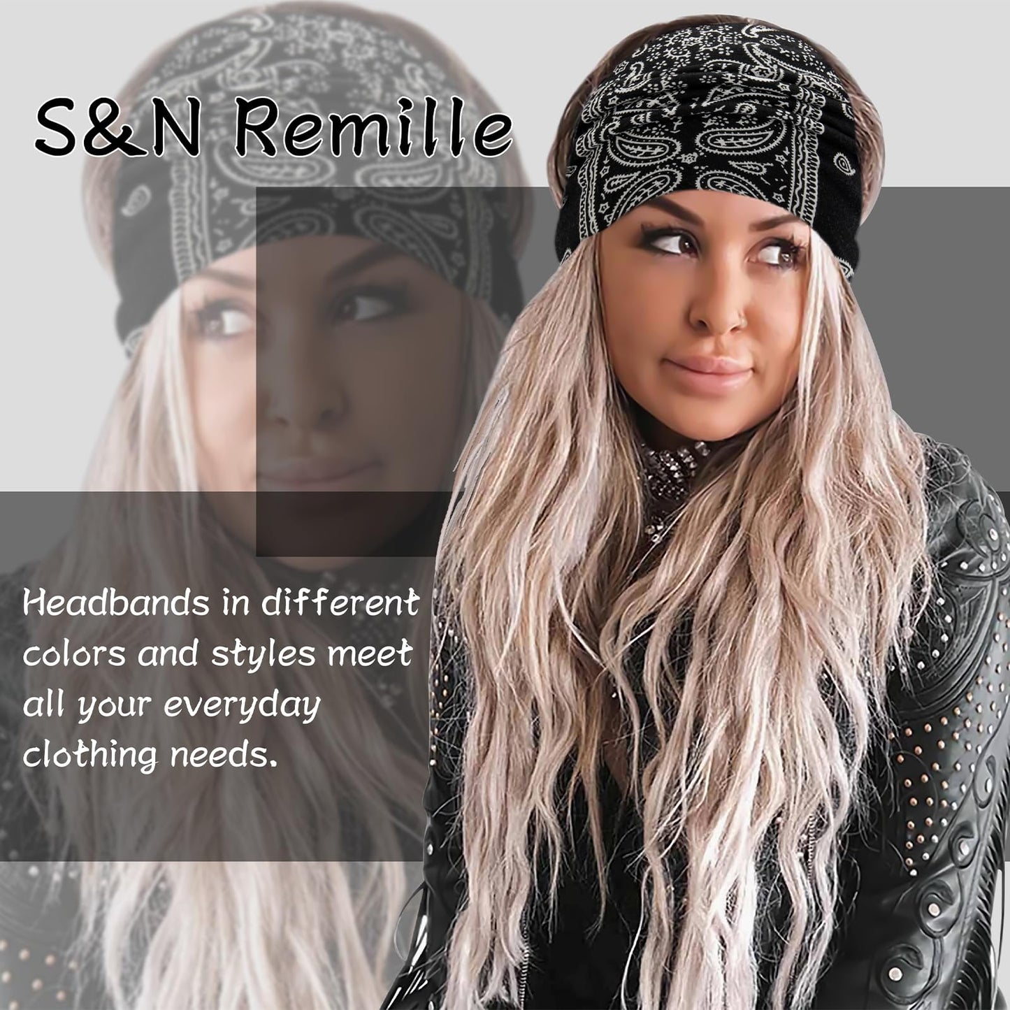 S&N Remille Wide Boho Headband for Women Extra Large Turban Elastic Non-Slip Headbands Hairband Accessories for Yoga, Sports 6 Pack
