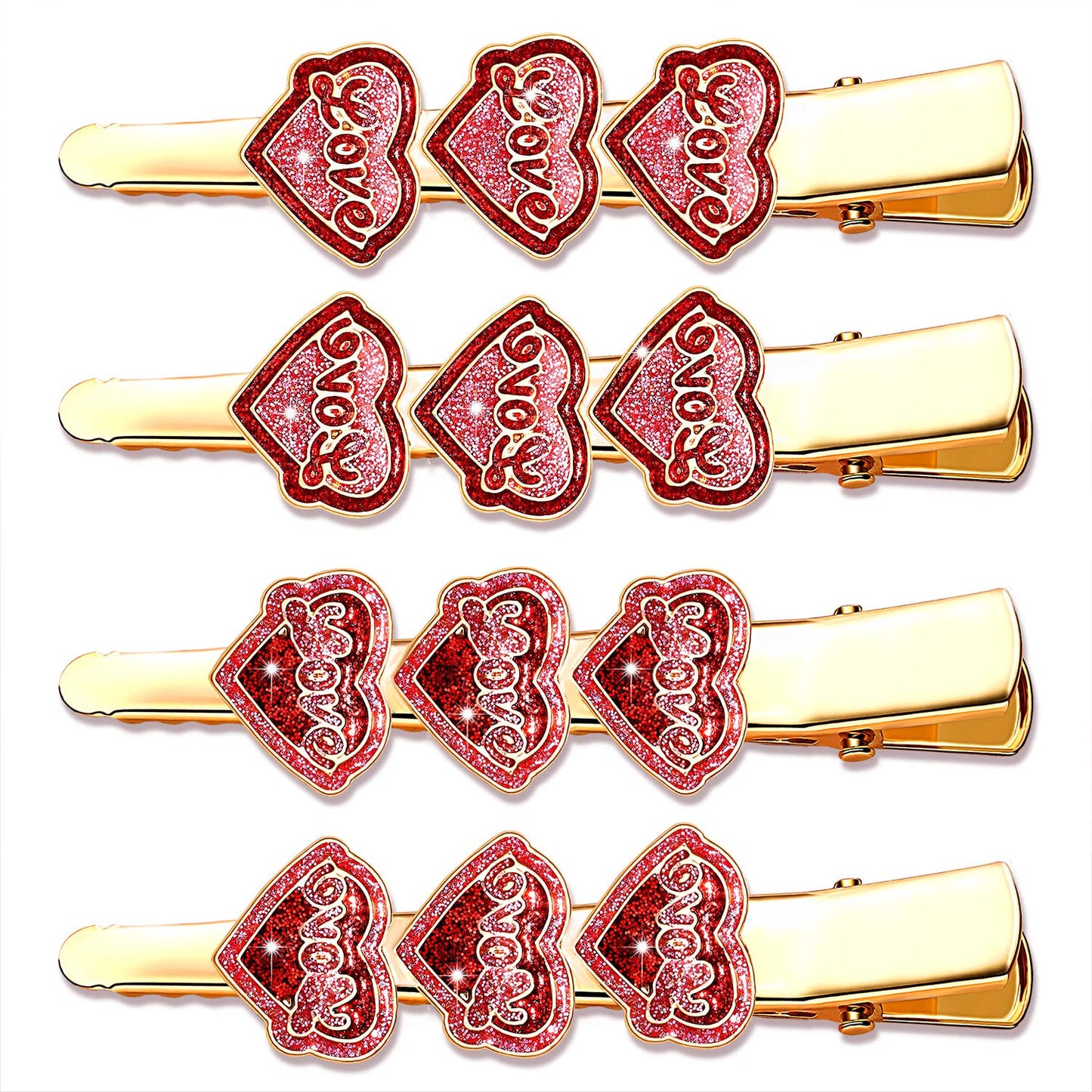 PHALIN 4PCS Valentine’s Day Hair Clips Rhinestone Heart Hairpins for Women Sweet Love Alligator Clips Barrettes Sparkling Styling Hair Accessory (4PCS E)
