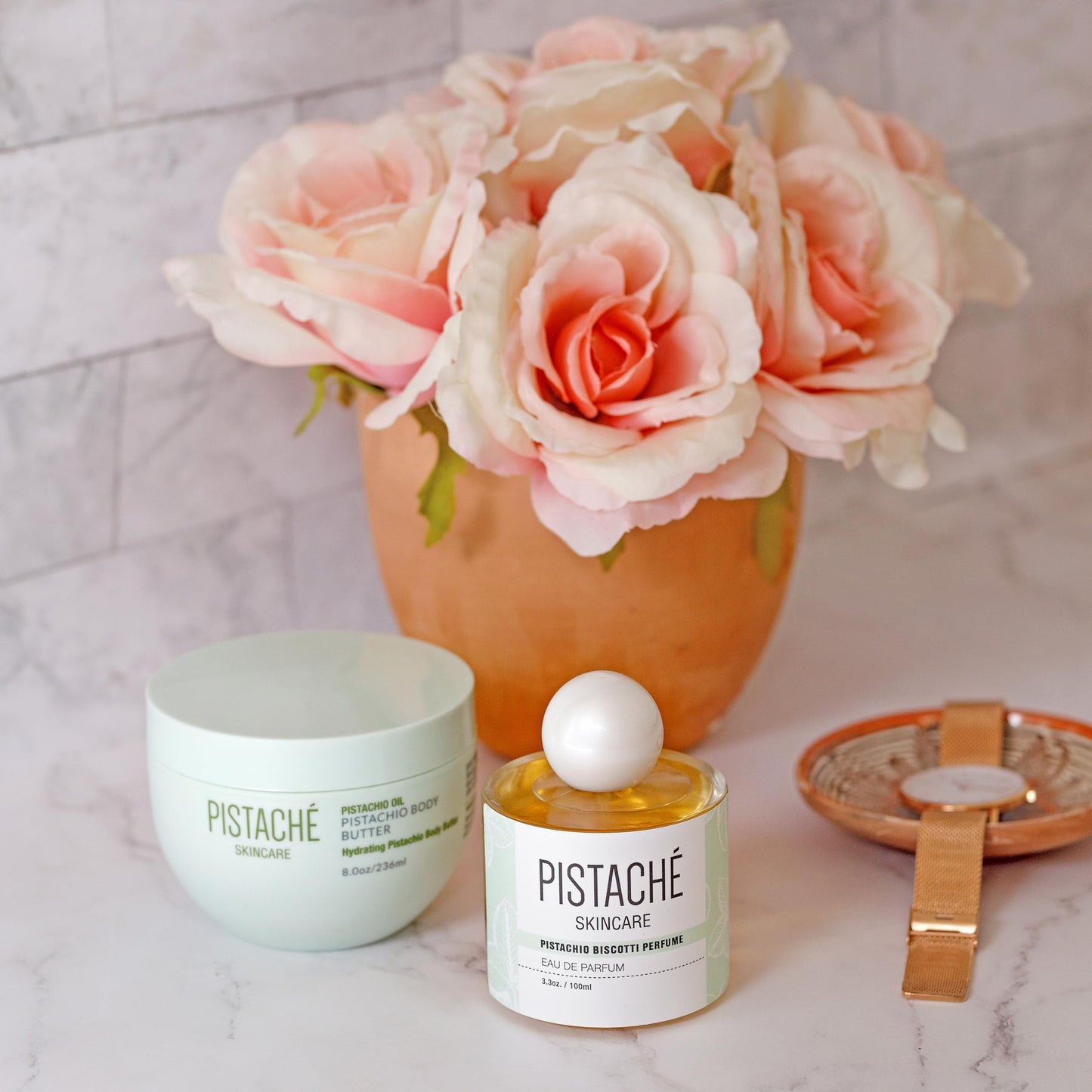 Pistaché Skincare Pistachio Dream Duo Set + Whipped Body Butter + Biscotti Perfume + Nutty + Sweet + Signature Scent
