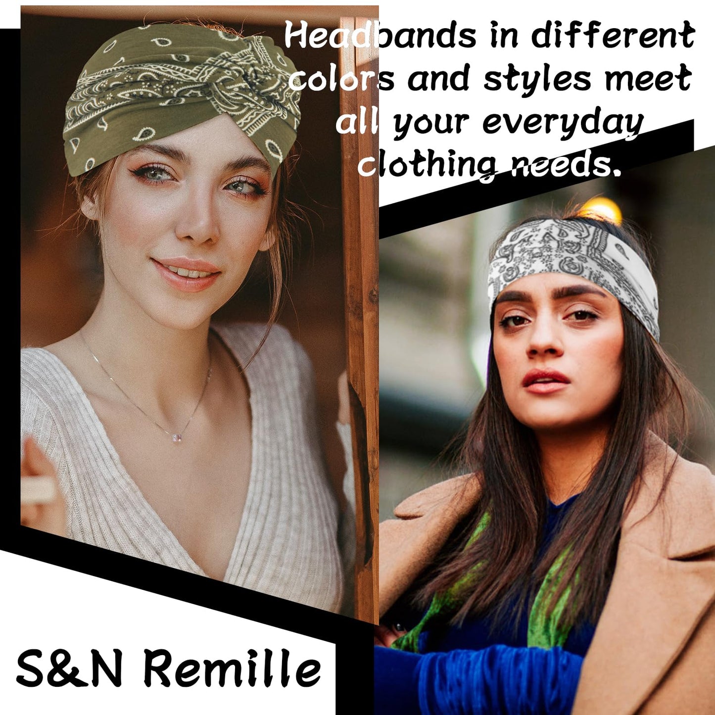 S&N Remille Wide Boho Headband for Women Extra Large Turban Elastic Non-Slip Headbands Hairband Accessories for Yoga, Sports 6 Pack