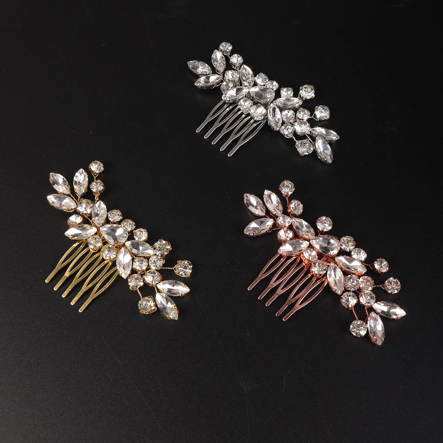 BERYUAN Clear Crystal Teardrop Hair Comb for Women Rhinestone Wedding Hair Accessory for Bride Bridesmaid Prom Hair Pieces (Rose Gold)