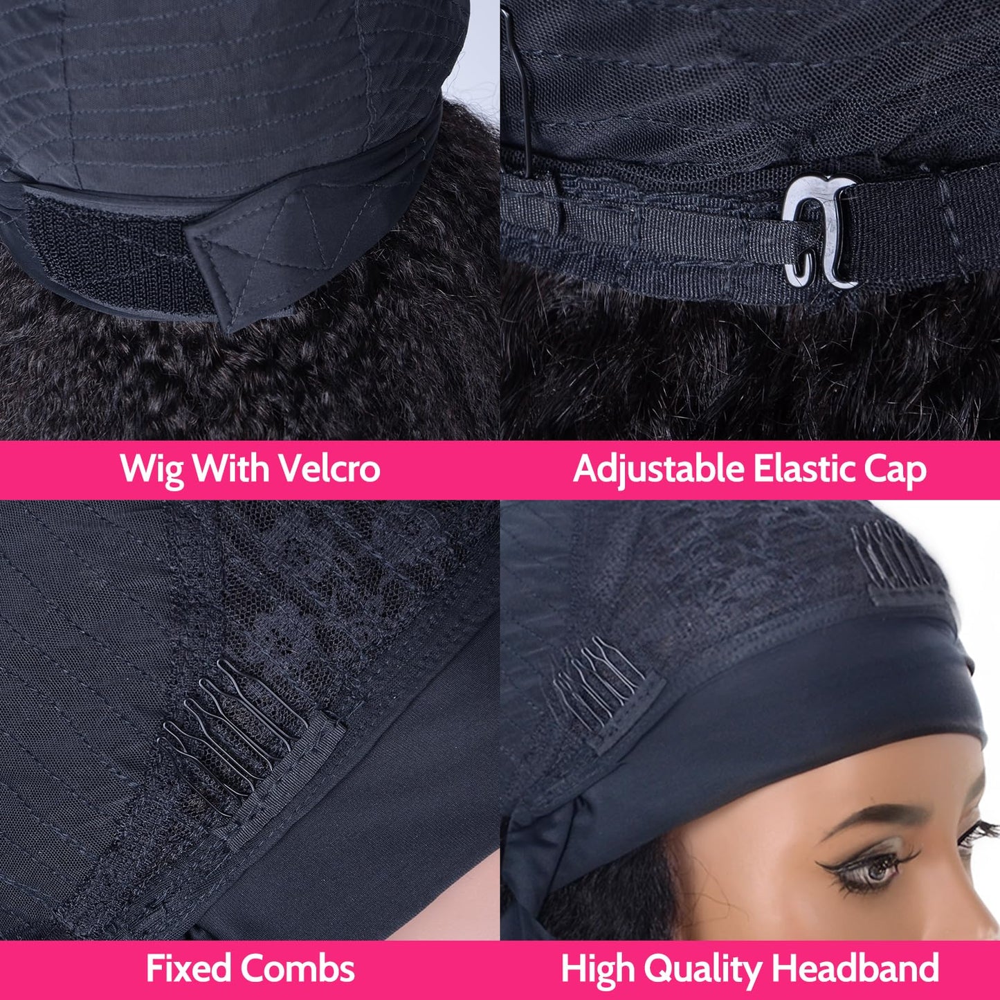 ME-U Headband Wig Human Hair Kinky Straight Guleless Wigs for Black Women Wear and Go 180% Density Yaki Straight Wig No Lace Natural Black Color 28 Inch