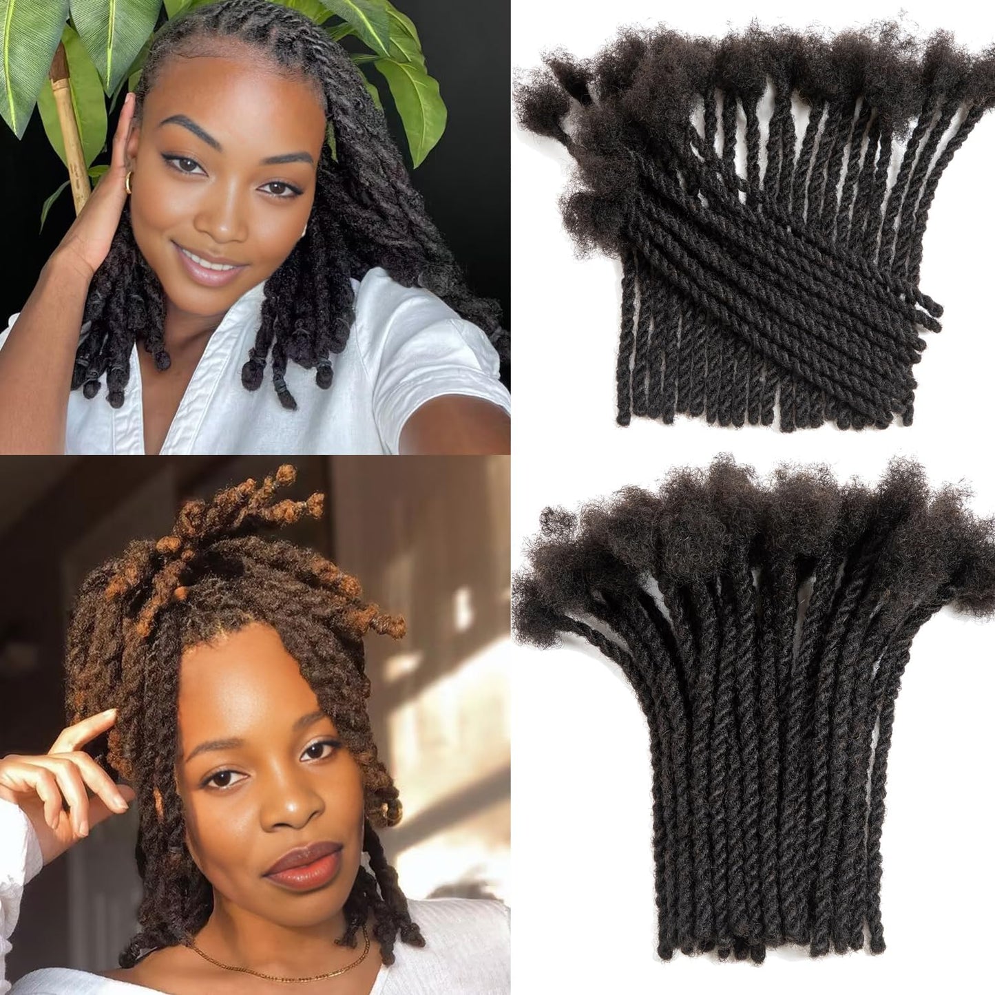 Teresa 0.6cm Width Starting Locs with Two Strand Twists Human Hair Dreadlocks Styled Retwisting Starter Loc Extensions Human Hair For Men and Women (1B/30 Strands, 8 Inch)