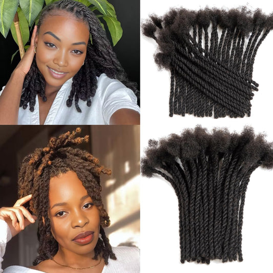Teresa 0.6cm Width Starting Locs with Two Strand Twists Human Hair Dreadlocks Styled Retwisting Starter Loc Extensions Human Hair For Men and Women (1B/30 Strands, 8 Inch)