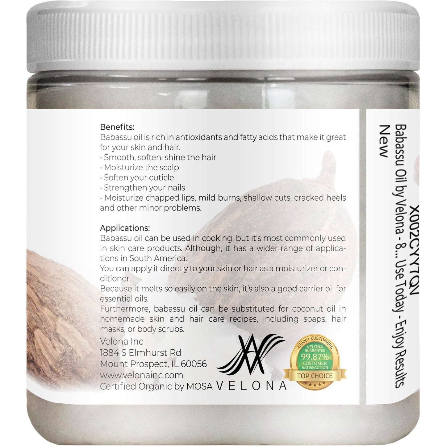 velona Babassu Oil USDA Certified Organic - 8 Fl Oz | 100% Pure and Natural Carrier Oil | Refined, Cold Pressed | Face, Hair, Body & Skin Care and Cooking | Use Today - Enjoy Results…