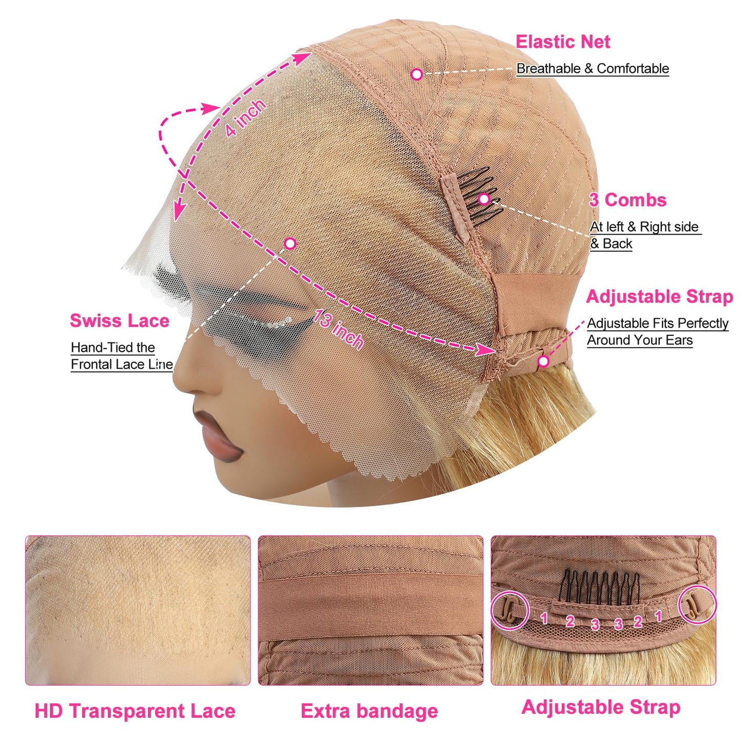 Straight 13x4 Lace Front Human Hair Wig For Black Women（16inch，180% Density）Honey Blonde Pre plucked Natura Hairline Transparent Lace Frontal Wig Brazilian Remy Glueless Lace Wig