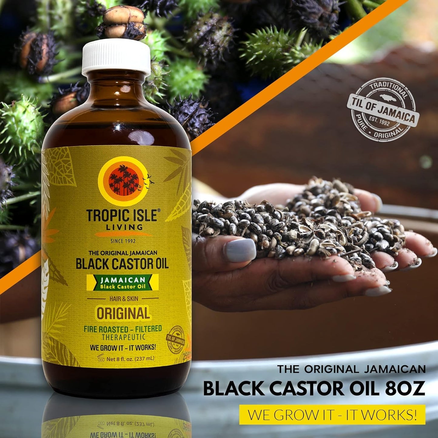 Tropic Isle Living Jamaican Black Castor Oil 4oz/ 120ml Brush Set | For Hair Growth Oil, Skin Conditioning, Eyebrows & Eyelashes, Gives Hydration and Strengthens Hair