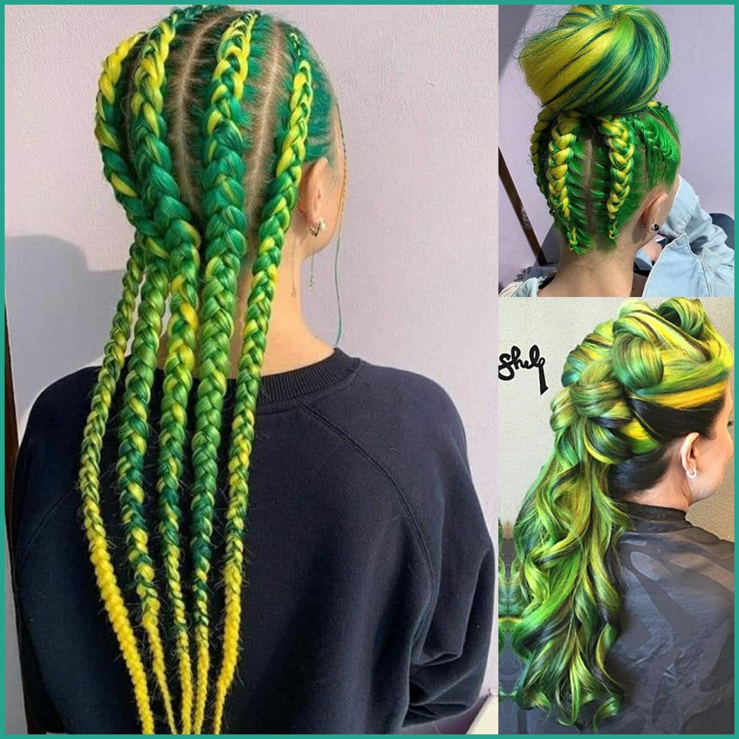 RUN SHUI Green+Yellow Pre stretched Braiding Hair 2 Packs Pre feathered Braid Hair Extensions 30 Inches Hair Braids