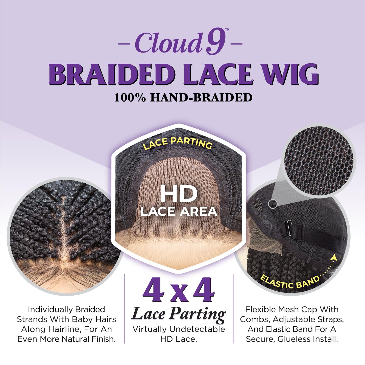 Sensationnel Cloud9 4x4 Braided Wig - Boho box braid 30-inch hand tied swiss lace - Cloud 9 Boho Box Braid 30 Inch (1 JETBLACK)