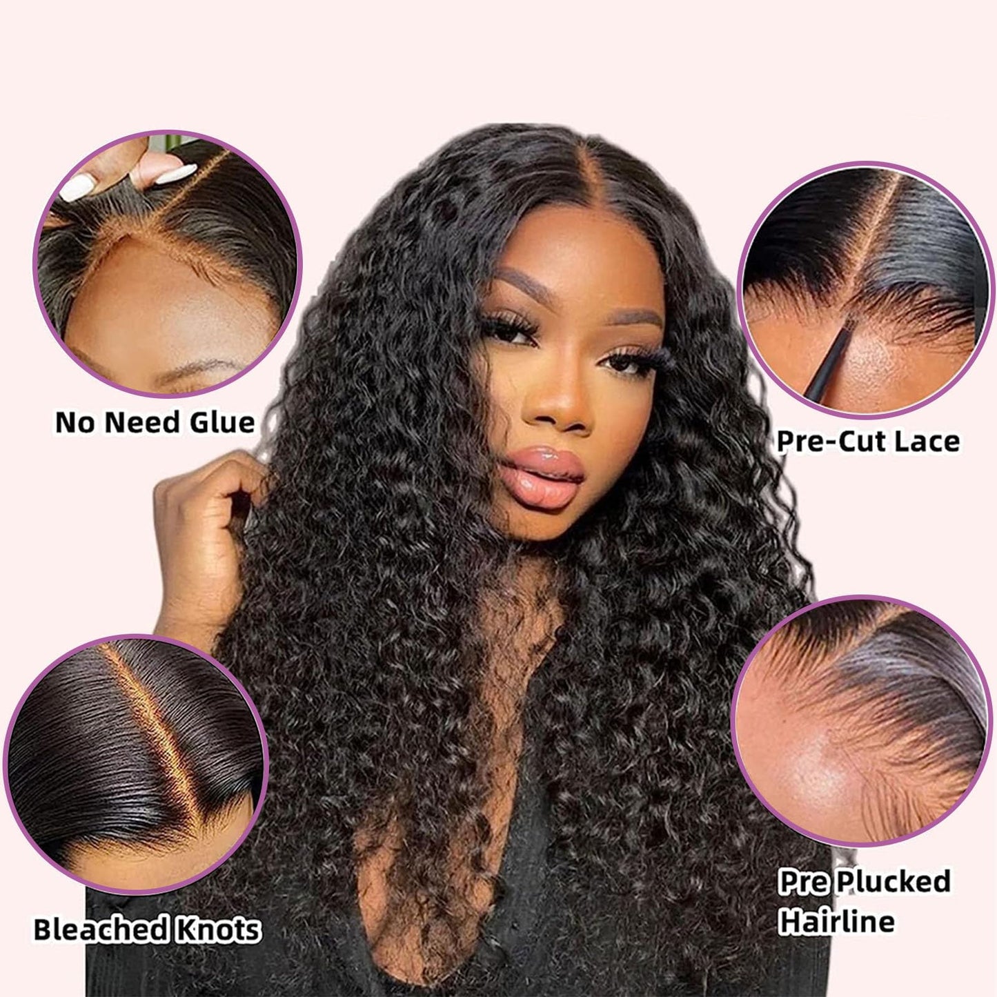 BeautyGrace 22Inch Glueless Wigs Human Hair Pre Cut Lace 4x4 Lace Closure Wigs Human Hair for Beginners Brazilian Virgin Deep Wave Lace Front Wigs Human Hair Natural Color(22Inch)