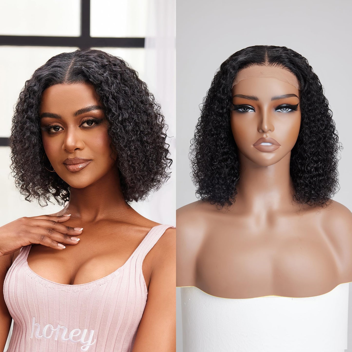 SwaaVee 5x5 Short Deep Wave Lace Front Wigs Human Hair 180 Density Deep Wave Frontal Wigs HD Lace 10 Inch Short Curly Bob Wigs for Black Women Curly Lace Front Wig 100% Human Hair