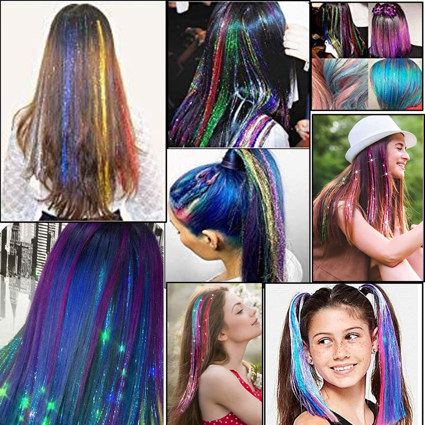 13 Colors Tinsel Hair Extensions-48 Inches Hair Tinsel Kit 2600 Strands Mixed Colors Tinsel Hair Extensions for Women Girls,Heat Resistant Sparkling Shiny hair tinsel kit