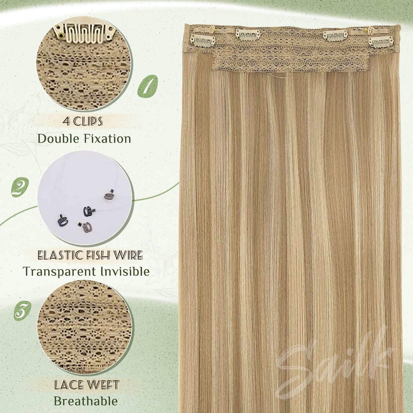 Sailk Blonde Wire Hair Extensions Human Hair Real Fish Line Extensions Dirty Blonde Highlight Light Blonde Natural Invisible Hairpieces Hair Extensions 20 Inch 100g