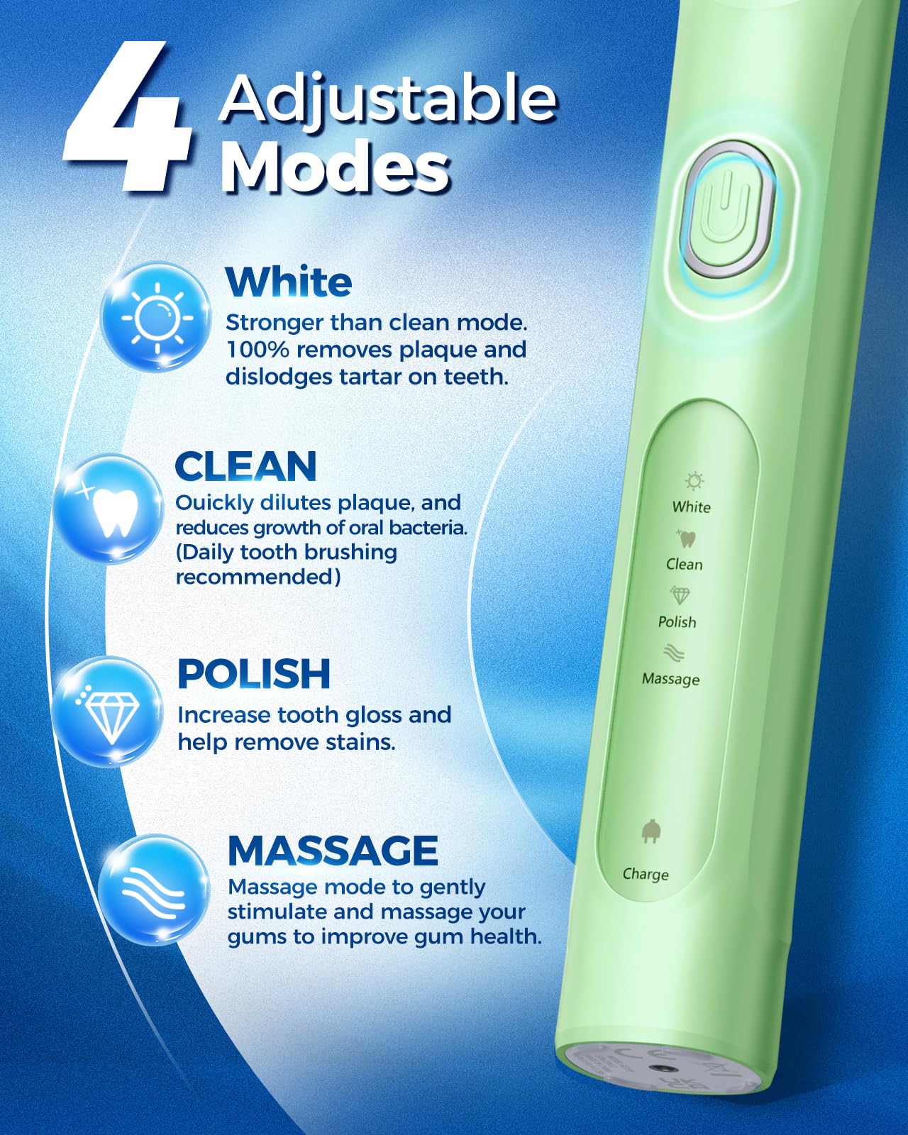 TEETHEORY Rotating Electric Toothbrush for Adults with 8 Brush Heads (2 Types), 4 Modes Deep Clean Electric Toothbrush with Rechargeable Power and 2 Min Smart Timer (6-Green, p1)