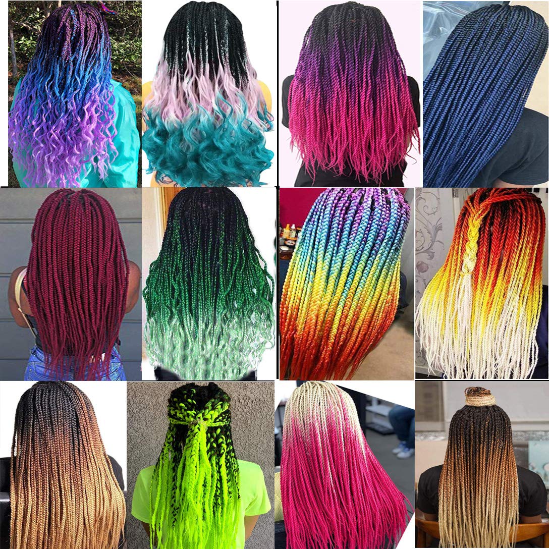 Braiding Hair Extensions 24 Inch Braiding Hair for Women Synthetic Ombre Jumbo Hair Extension for Crochet Braids Hair Hot Water Setting (24 Inch, Ombre Black to Deep green to Green)