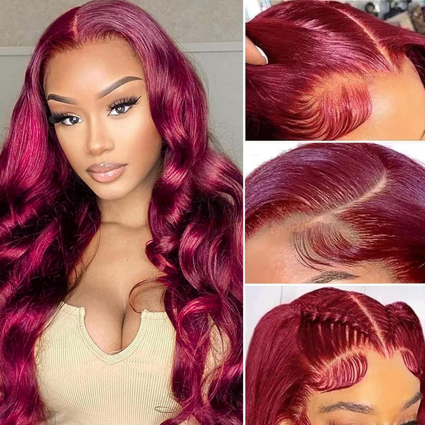 Ptgat 99j Burgundy Lace Front Wigs Human Hair Pre Plucked 13x4 Red Lace Front Wigs Body Wave Glueless Wigs Human Hair 200% Density 99j Transparent HD Lace Frontal Wigs