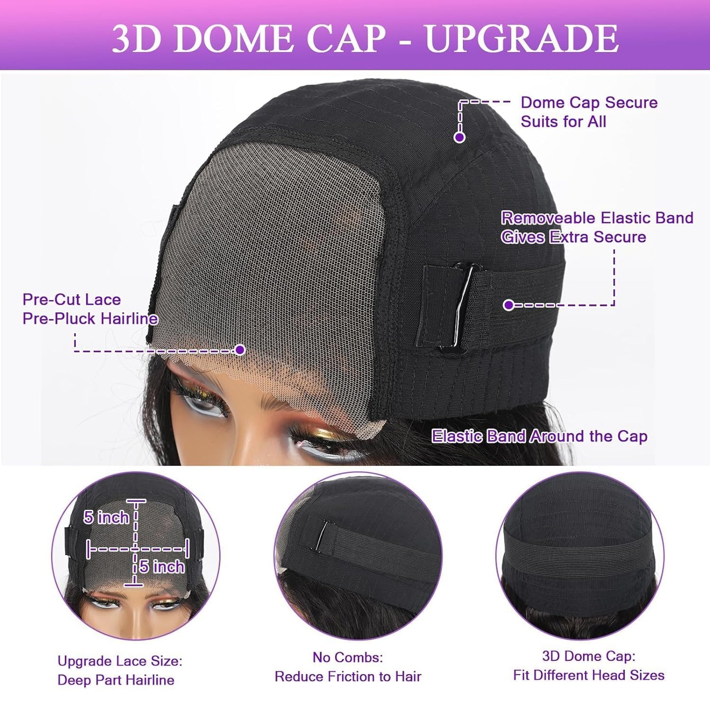 oveflect Glueless Wigs Human Hair Pre Plucked Pre Cut for Beginners Body Wave 5X5 HD Closure No Glue Wig for Women (18 Inch)