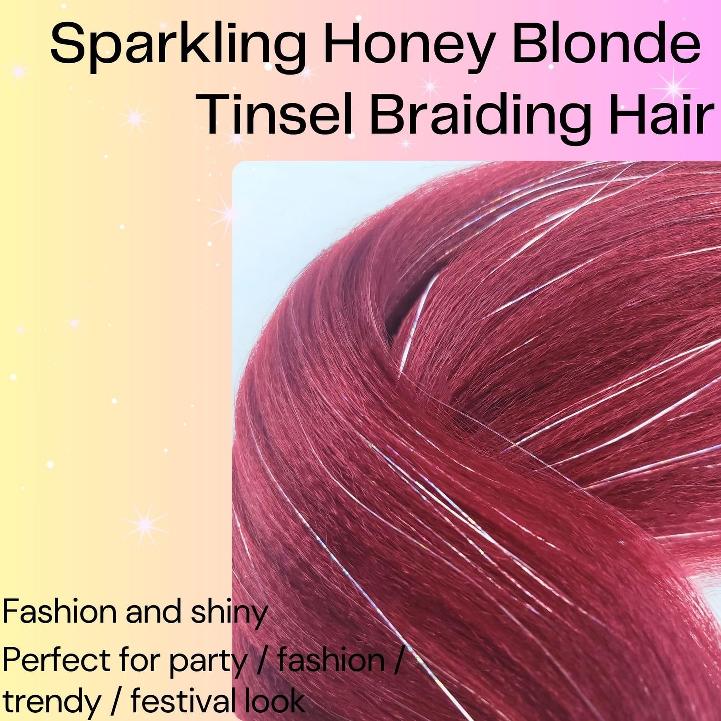 Burgundy Tinsel Braiding Hair Pre Stretched Box Synthetic Box Braids Tinsel Hair for Braiding(26Inch 4 Packs)