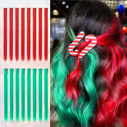 SOFEIYAN 16 Pcs Colored Party Highlights Clip in Hair Extensions 22 Inch Colorful Clip in Hair Extensions Straight Synthetic Hairpiece for Women Kids Girls Halloween Christmas Cosplay
