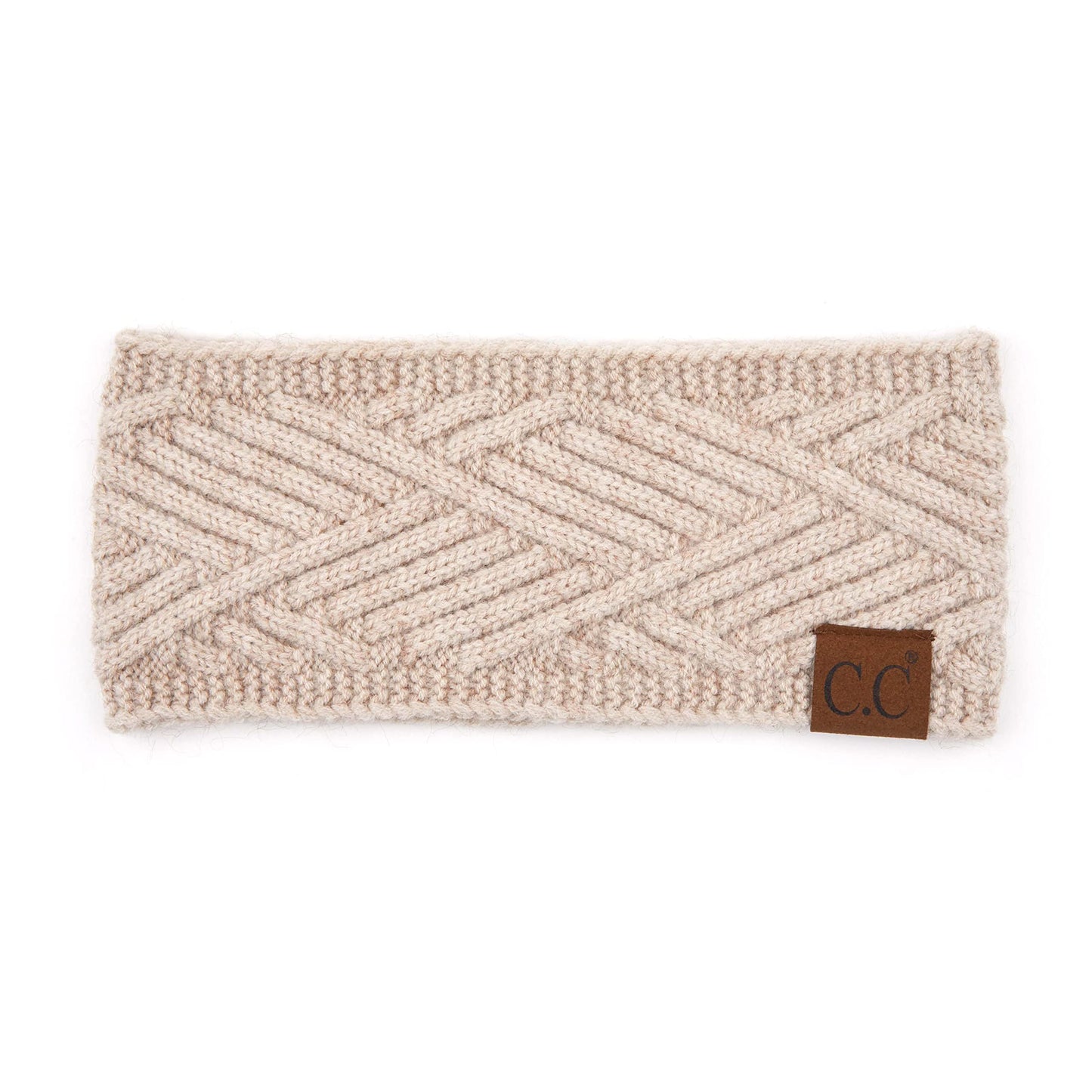 C.C Winter Fuzzy Fleece Lined Thick Knitted Diagonal Stripes Criss-Cross Pattern Headband Headwrap (HW-2060) (a Snuggly Soft Yarm - Beige)