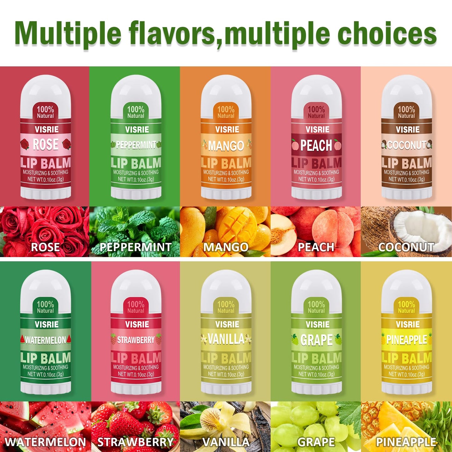 VISRIE Mini Lip Balm 40 Count, Lip Balm Bulk with Vitamin E & Coconut Oil, Moisturizing Lip Balm for Dry Cracked lips - 10 Flavors