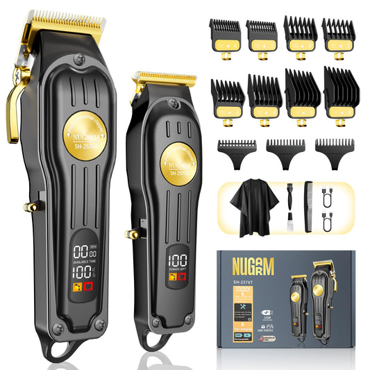 NUGARM Hair Clippers for Men Cordless Hair Clipper Hair Trimmer Barber Clippers Zero Gapped T-Blade Hair Trimmer with LCD Display & Guide Combs Beard Cutting Kit