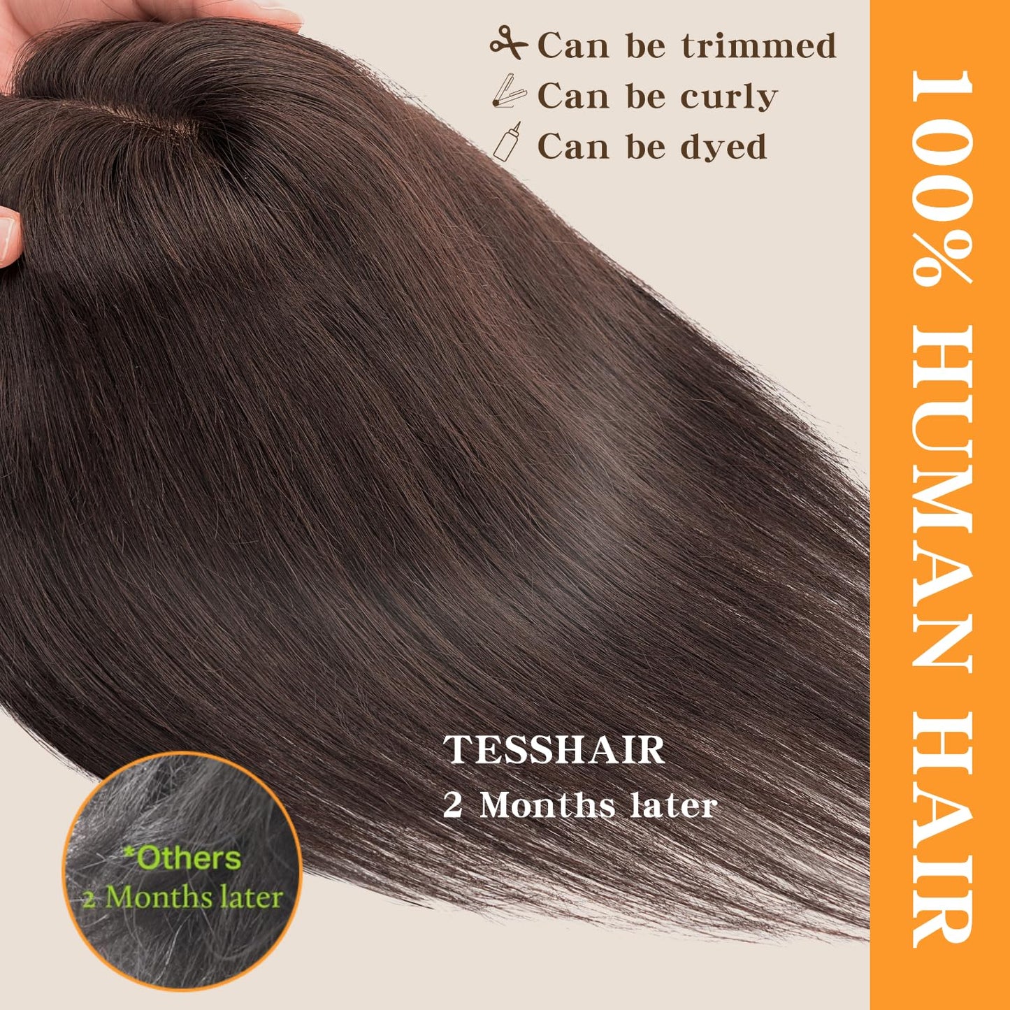 TESSHAIR Hair Toppers for Women Real Human Hair No Bangs Human Hair Toppers for Women 150% Density Toppers Hair Toppers for Thin Hair 10 Inch Toppers Hair Pieces for Women Natural Black #1B