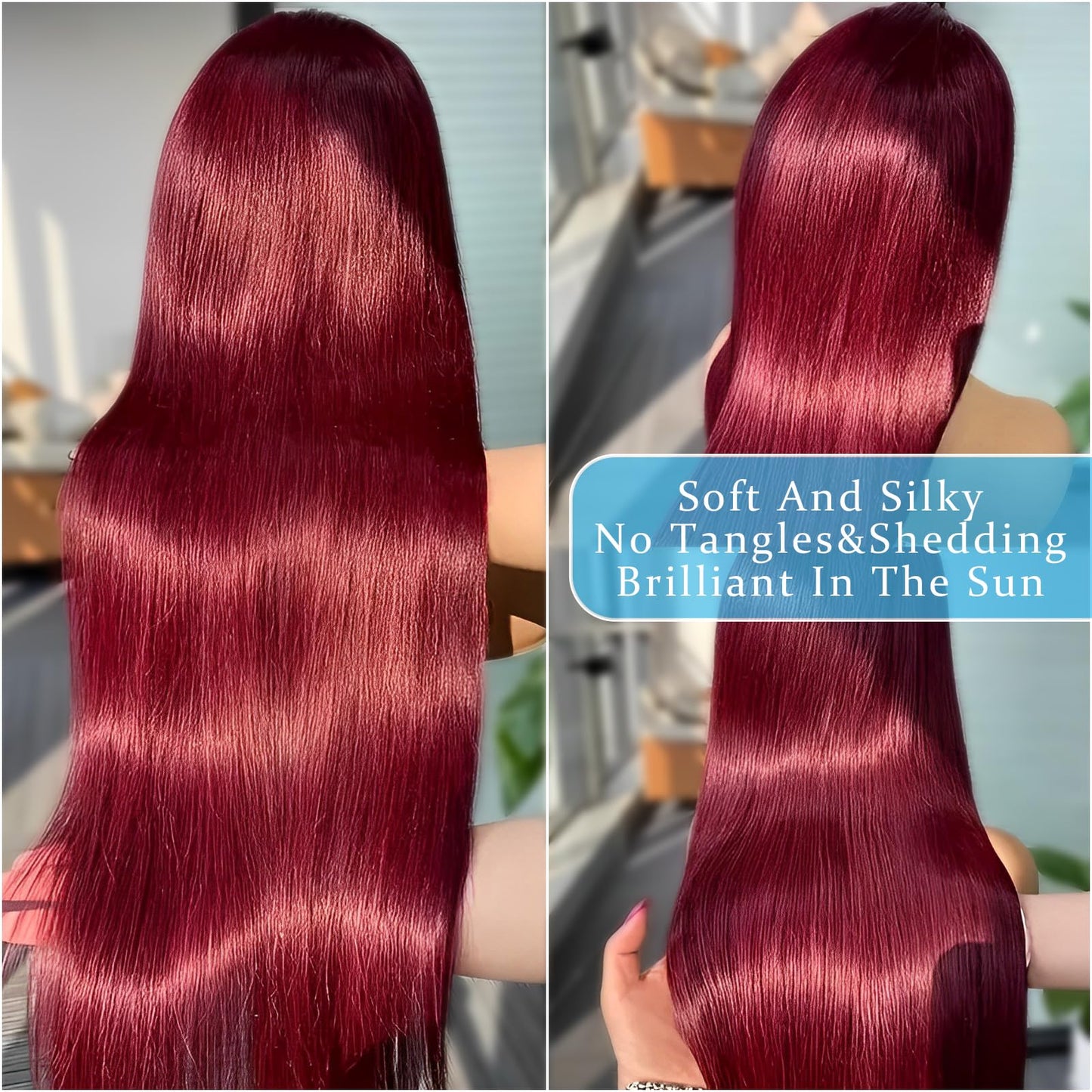 usmoother 99j Burgundy Straight HD Lace Front Human Hair 13x6 Lace Front Wigs Human Hair 200 Density Red Colored Pre Plucked Pre Cut Human Hair Wigs 18 Inch Burgundy Red Human Baby Hair For Women