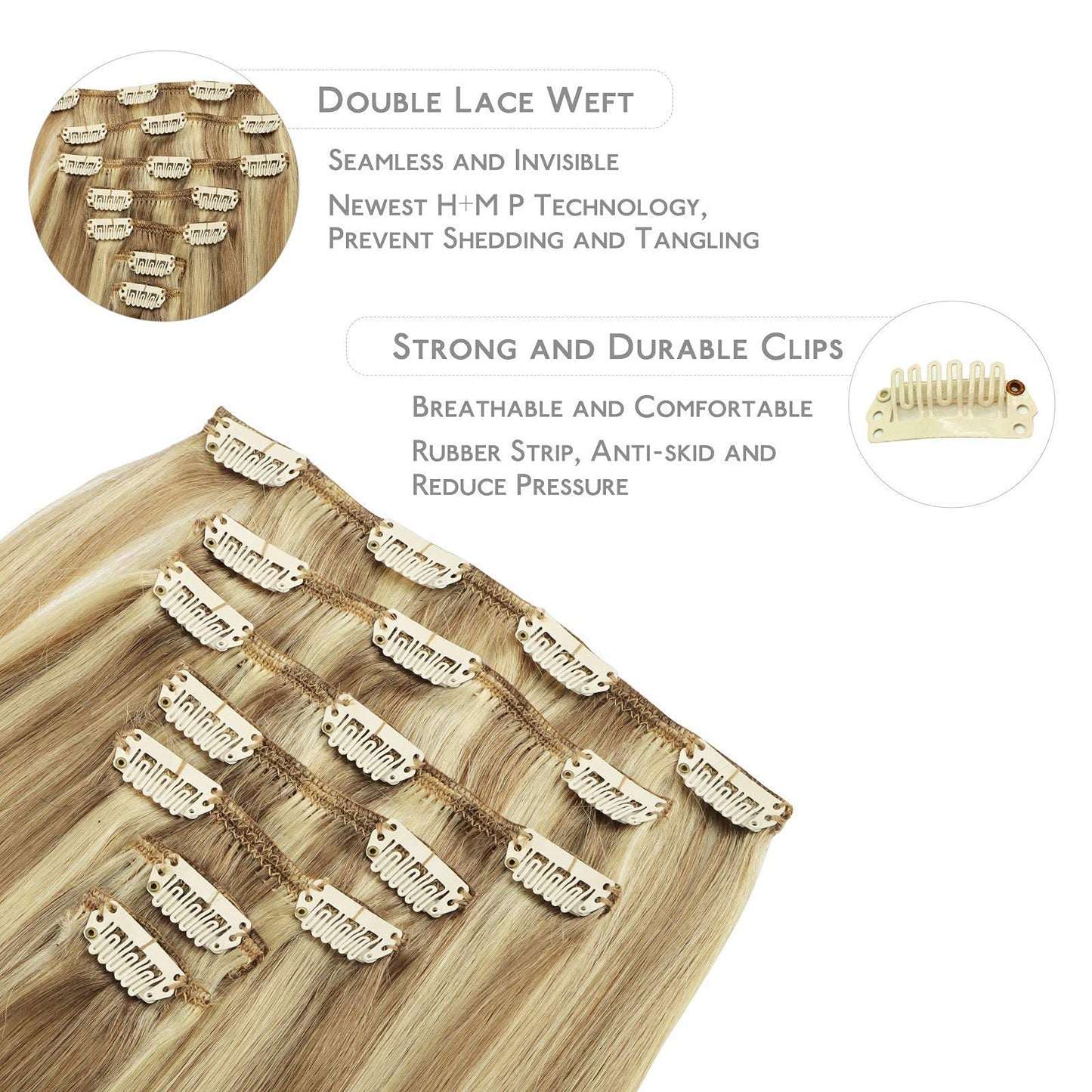 Wennalife Clip in Human Hair Extensions 14 Inch 120g 7pcs and 15mm Natural False Eyelashes 3D Mink Lashes