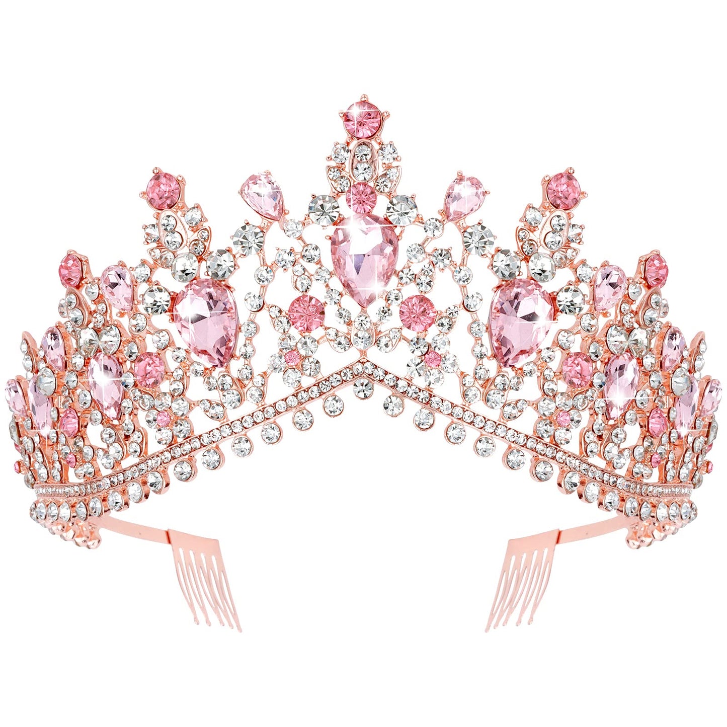 TOBATOBA Crystal Wedding Tiara for Women Pink Tiara Princess Tiara Headband Pink Crown Royal Queen Crown Metal Tiara Quinceanera Crown Headpieces for Birthday Prom Halloween Costume Party