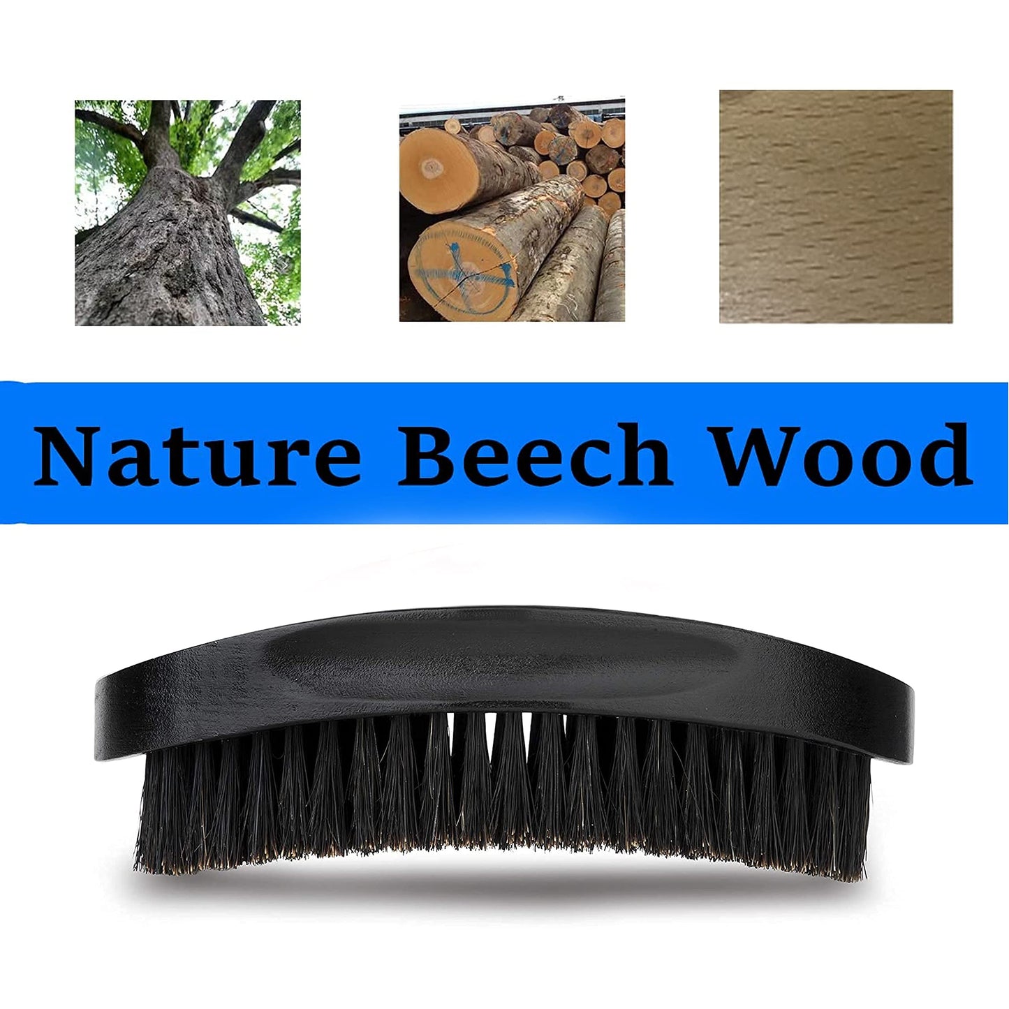 Premium Beech and Black Mix Bristle Wave Brush - Curved Medium Hard Brush for Men's Hair Styling