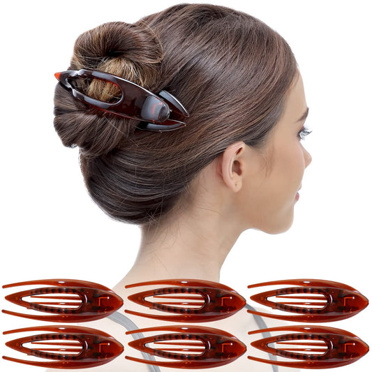 RC ROCHE ORNAMENT 6 Pcs Womens French Concord Curved Hair Clip No Slip Strong Grip Comfortable Hold Girls Ladies Beauty Accessory Pin Teeth Clamp, Medium Brown
