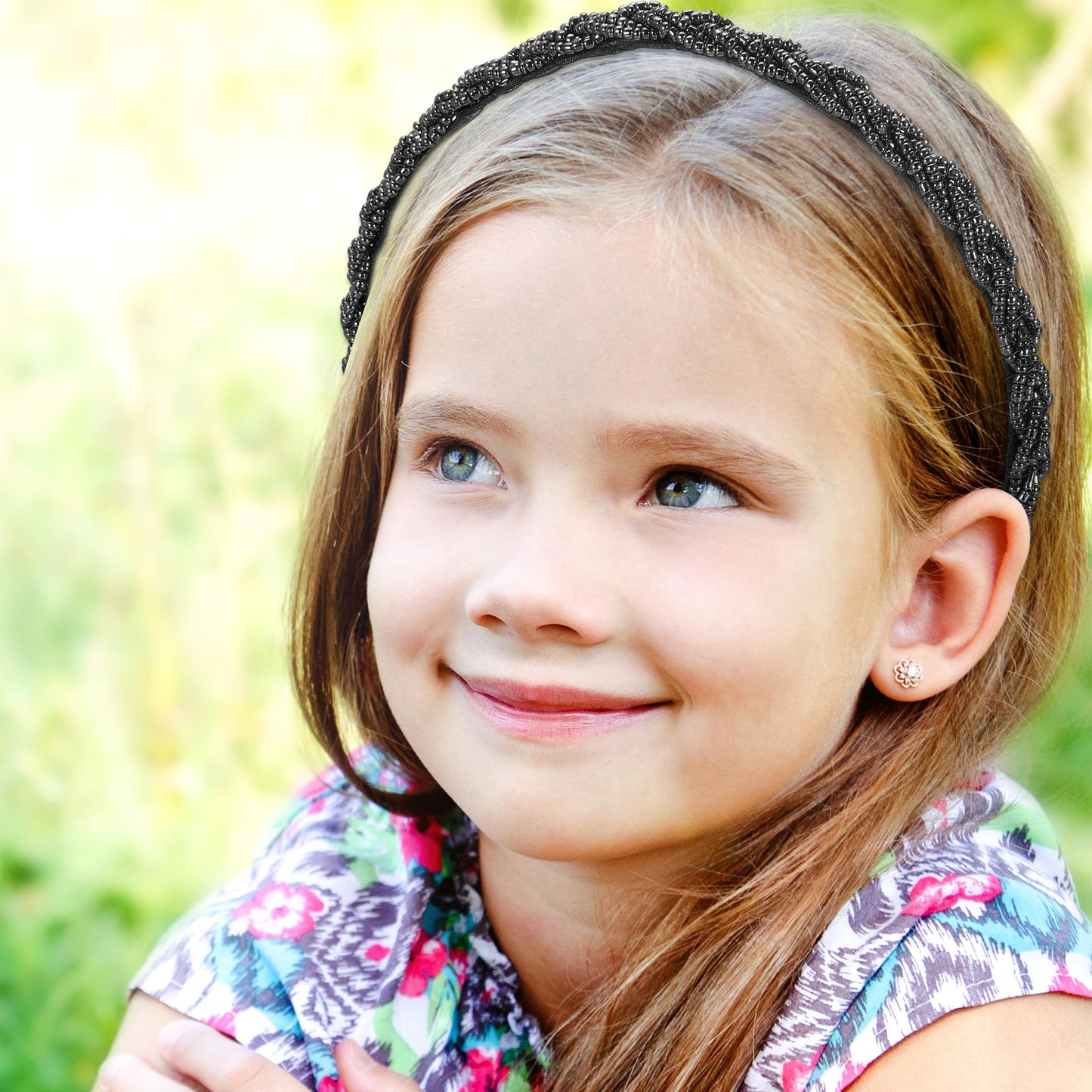 VOCOSTE 1 Pc Beaded Hair Hoop, Hairband for Women, Blue Black, 0.43 Inch Wide