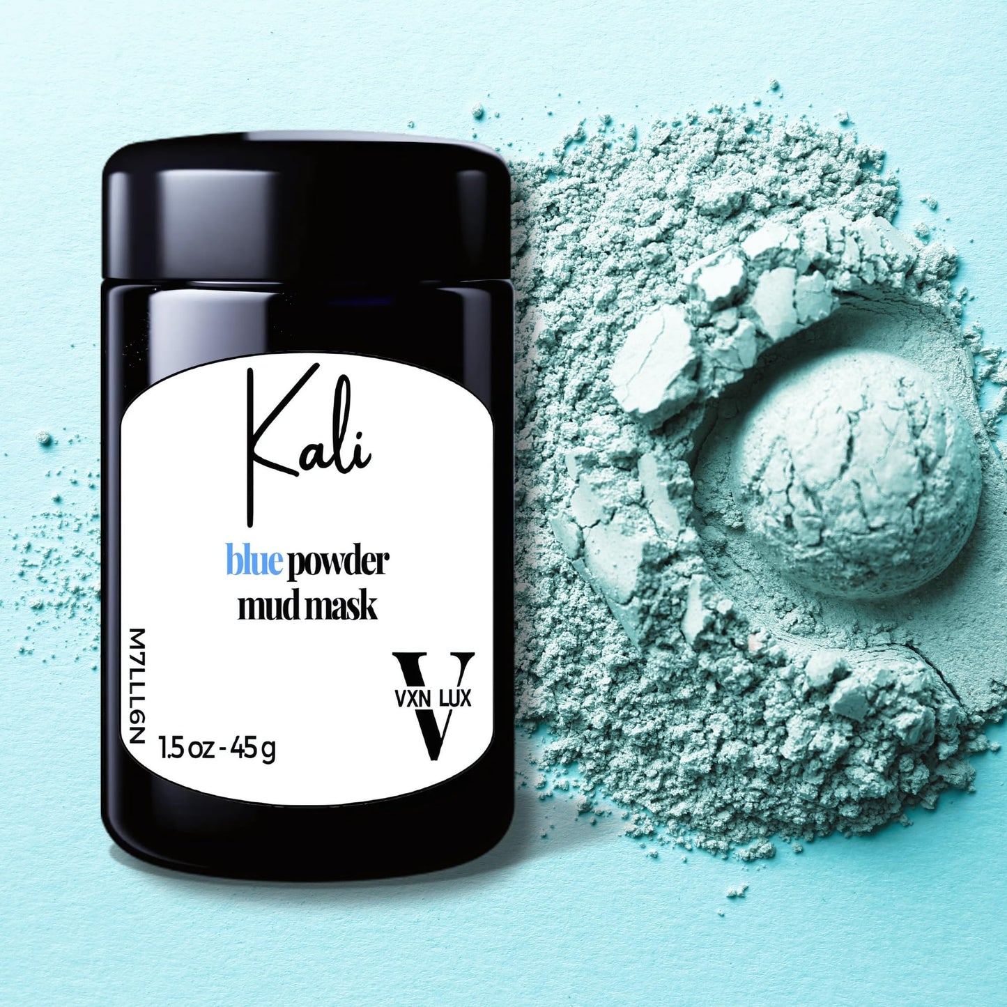 VXN LUX Kali Blue Powder Mud Mask - Vitamin-Rich Spirulina Mask - Cambrian Blue Clay, Kaolin Clay & Blue Tansy Oil - Pore Cleansing Mask & Acne Face Mask - 45g